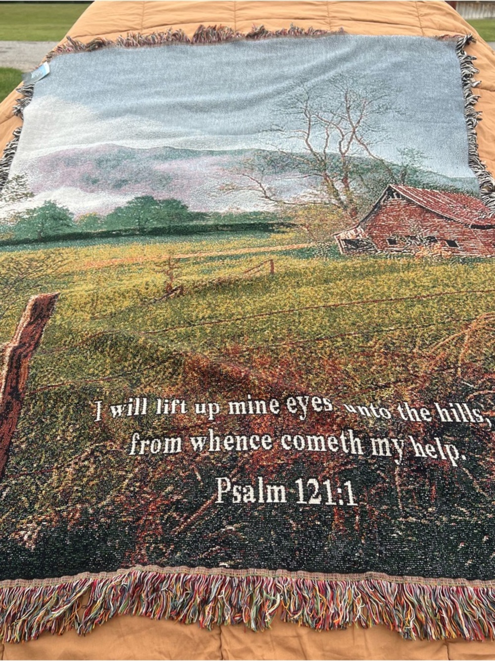 Psalm 121:1 Scenic Farmhouse Woven Throw Blanket - Multi